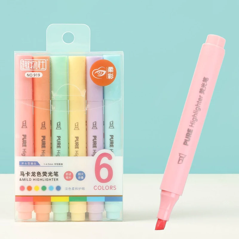 Pastel Highlighter Set Double Ended - 6 adet/takım Pastel Renk Macaron Fosforlu