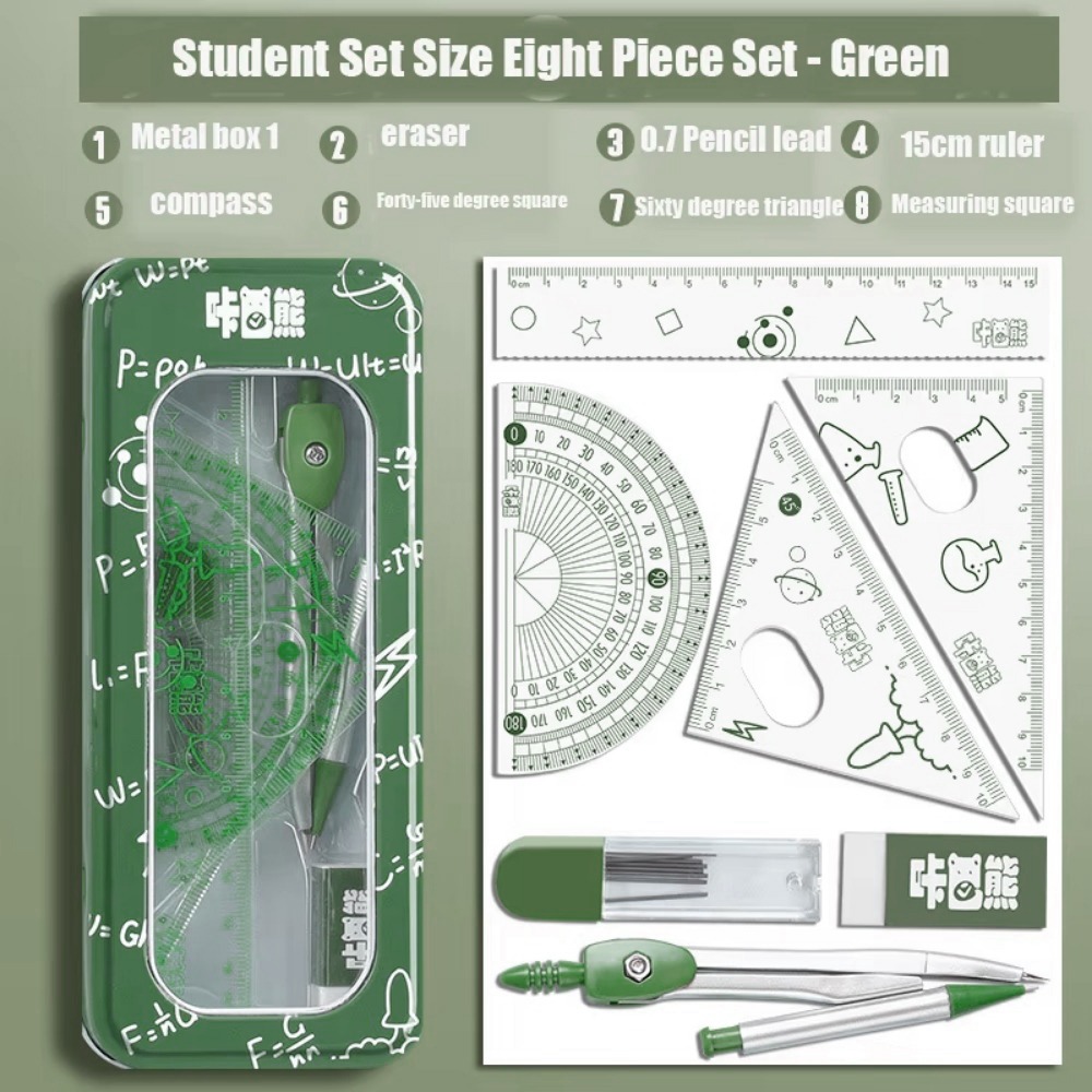 Math Geometry Set With Compass - 8 Parça/Set Çok Fonksiyonlu Matematik Geometri